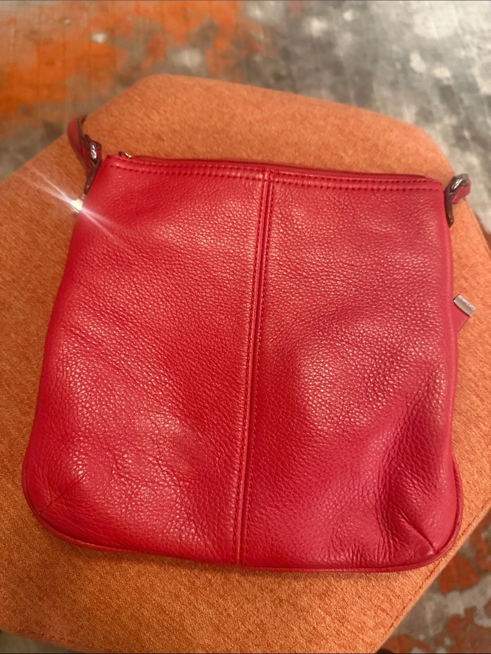 Calvin Klein Red Pebbled Leather Triple-Zip Crossbody